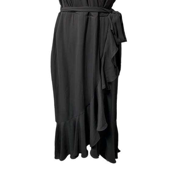 J Crew Spaghetti Strap Black Drapey Faux Wrap Ruffles Mid Calf Midi Womens 14 - Picture 3 of 11